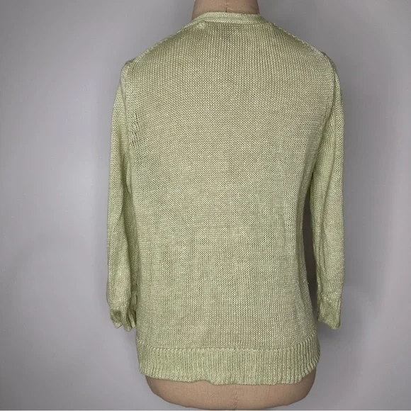 Talbots Y2K knit green linen cardigan Small - Picture 4 of 16